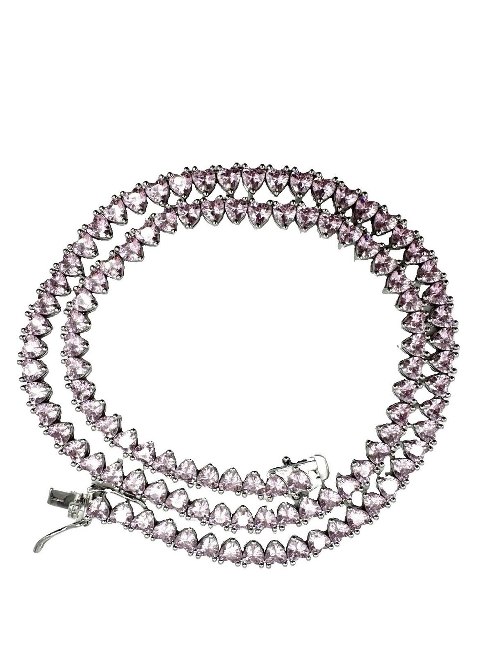 Silver tone Pink Heart Tennis Necklace with 42 Ctw CZ